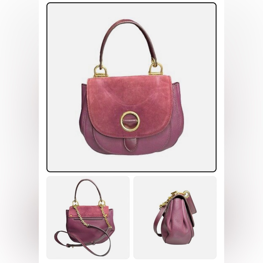 Michael Kors Isadore Leather Suede Medium Top Handle Satchel Purple Crossbody